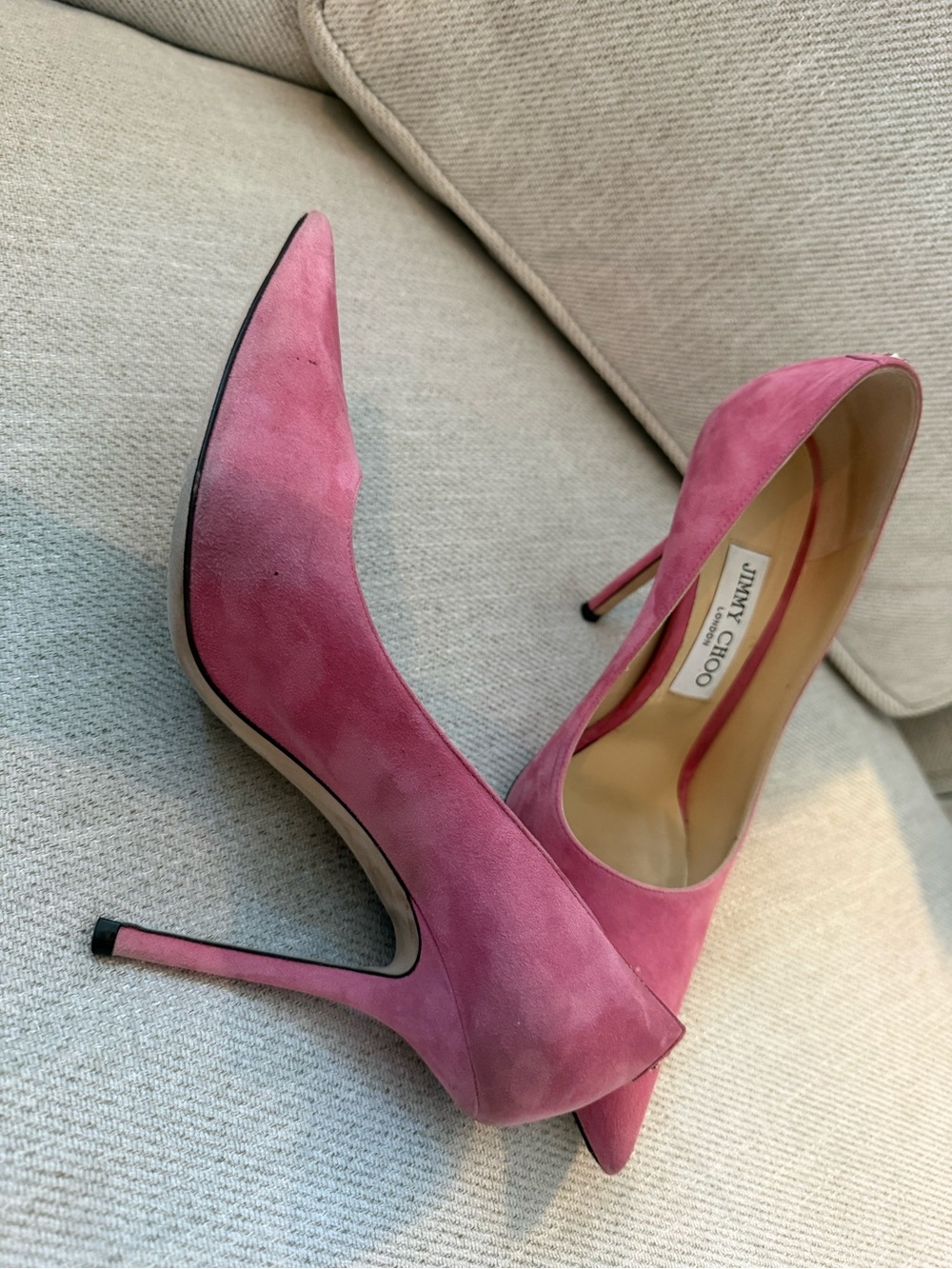 Jimmy Choo Pink Suede Pointed Toe Heels - Picture 3 of 7